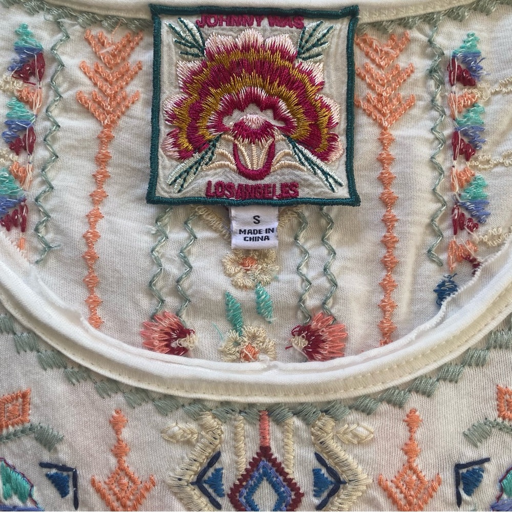 Johnny Was Knit Dress with handkerchief hem with floral embroidery. - Picture 7 of 7